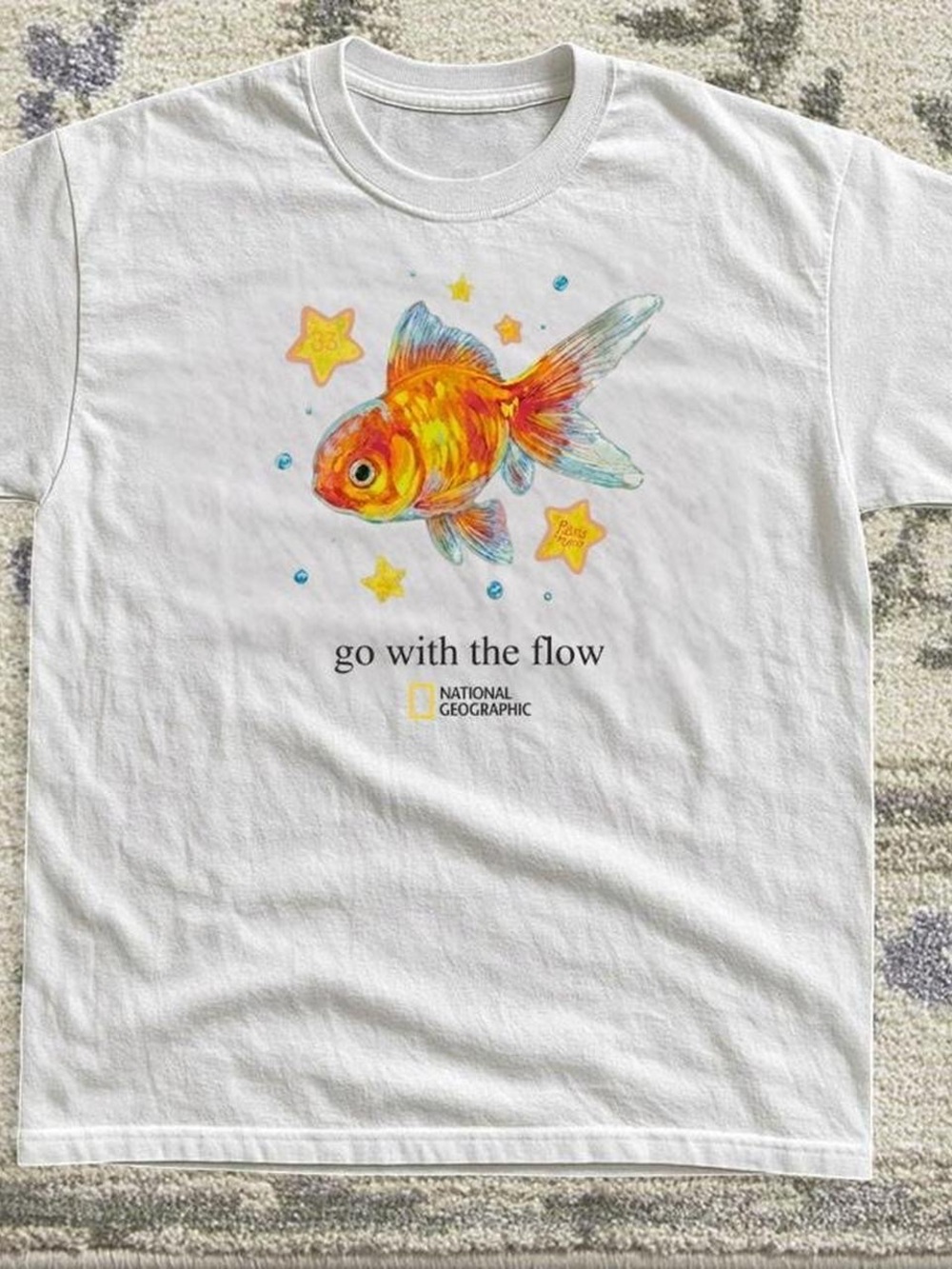Gildan White Tee with Bright Orange and Yellow Goldfish Graphic